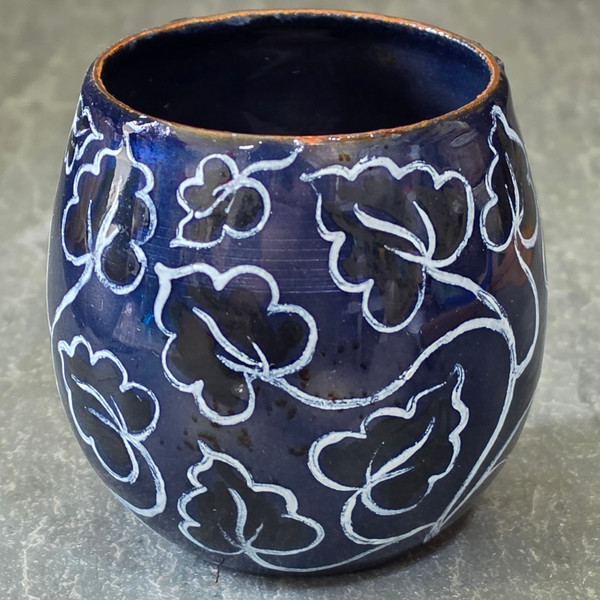 Vintage Handmade Botco Austria Studio Art Pottery Vase Cobalt Blue MCM Leaves