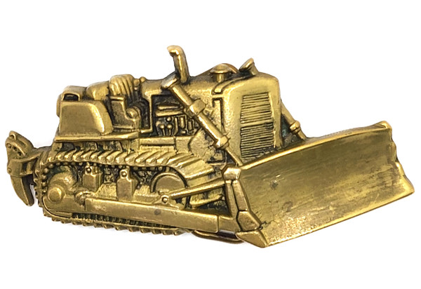 1978 Vintage Baron Buckles Figural Brass Bulldozer Shaped Belt Buckle