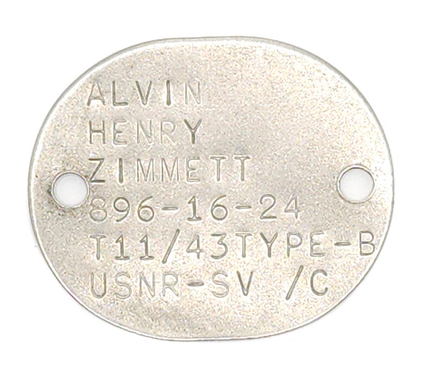 World War 2 Era USNR U.S. Navy Soldier Military Dog Tag Alvin Henry Zimmett