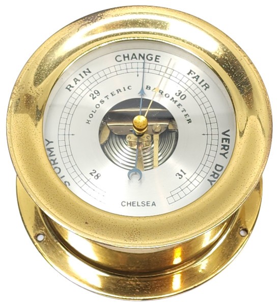 Vintage Chelsea Clock Co. Brass Cased Ship's Bell Holosteric Barometer Nautical