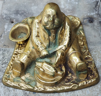 Figural Inkwell Antique Victorian Solid Brass Fat Man Eating Turkey Inkwell Figural Ink ...
