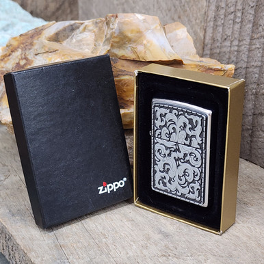 ZIPPO lighter Silver Storm Marlboro pewter scroll detail F