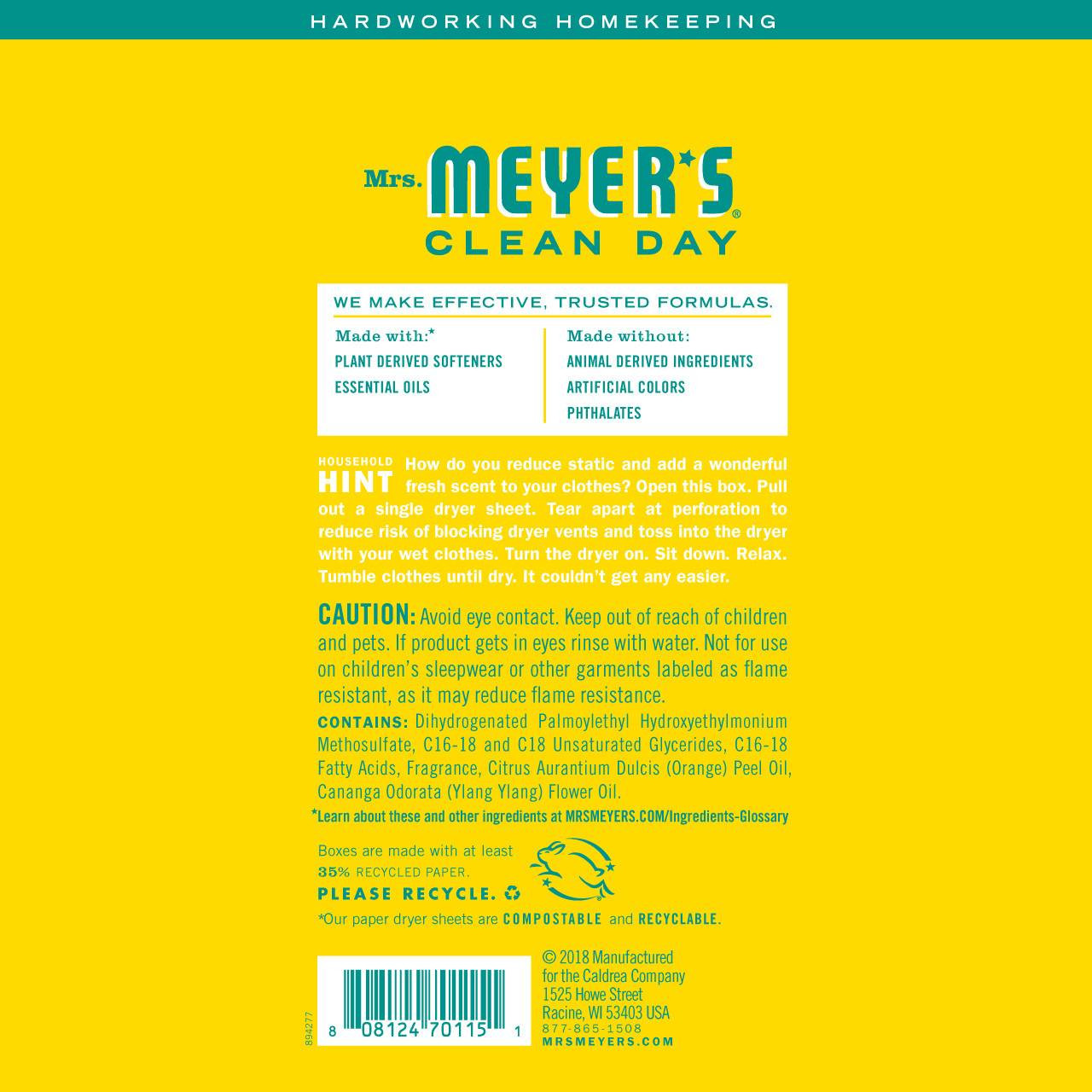 Mrs. Meyer's Honeysuckle Dryer Sheets