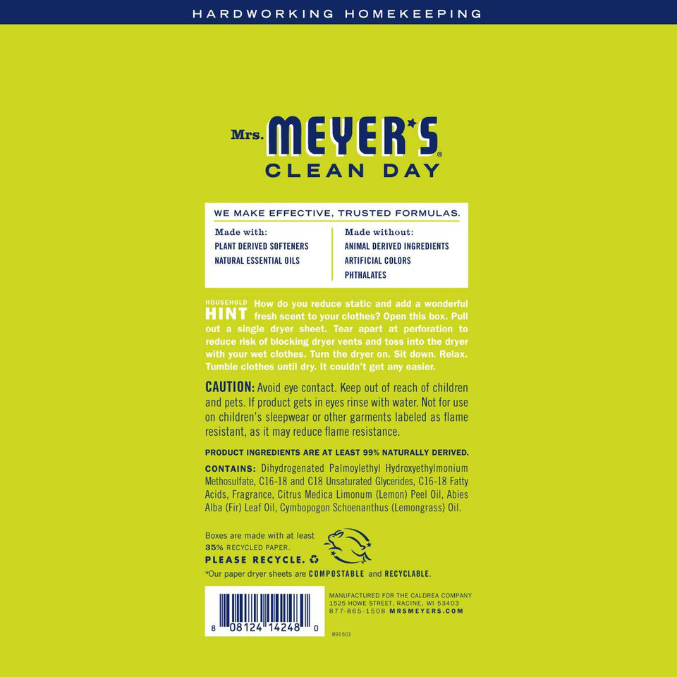 Mrs. Meyer's Lemon Verbena Dryer Sheets