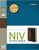 NIV Study Bible, Compact, Imitation Leather, Tan/Burgundy, Red Letter Edition - ISBN: 9780310438656