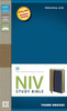 NIV Study Bible, Imitation Leather, Tan/Blue, Indexed, Red Letter Edition - ISBN: 9780310428046