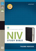 NIV Study Bible, Large Print, Bonded Leather, Black, Indexed, Red Letter Edition - ISBN: 9780310437581