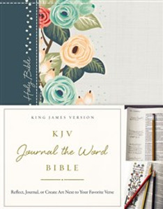 KJV, Journal the Word Bible, Cloth over Board, Green Floral, Red Letter Edition - ISBN: 9780718088583