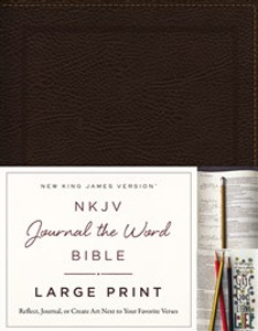 NKJV, Journal the Word Bible, Large Print, Bonded Leather, Brown, Red Letter Edition - ISBN: 9780718090890