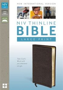 NIV, Thinline Bible, Large Print, Bonded Leather, Brown, Red Letter Edition - ISBN: 9780310435907