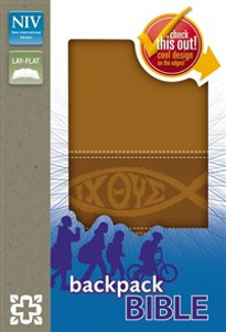 NIV, Backpack Bible, Imitation Leather, Brown, Red Letter - ISBN: 9780310729150