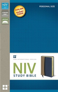 NIV Study Bible, Imitation Leather, Tan/Blue, Red Letter Edition - ISBN: 9780310437376