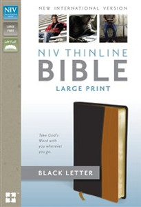 NIV, Thinline Bible, Large Print, Imitation Leather, Black/Tan - ISBN: 9780310437093