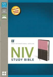 NIV Study Bible, Imitation Leather, Pink/Brown, Red Letter Edition - ISBN: 9780310437451