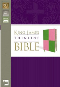 KJV, Thinline Bible, Large Print, Imitation Leather, Green/Pink, Red Letter Edition - ISBN: 9780310941811