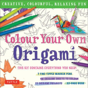 Colour Your Own Origami Kit (British Spelling): Creative, Colourful, Relaxing Fun [7 Fine-Tipped Markers, 12 Origami Projects, 48 Coloring Sheets, 32-Page Book]  - ISBN: 9780804848411