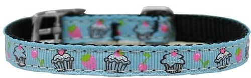 Cupcakes Nylon Dog Collar with classic buckle 3/8" Blue Size 8