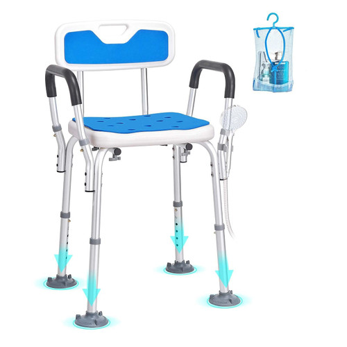 VEVOR Shower Chair Seat with Padded Arms and Back, Shower Stool with Suction Feet, Shower Chair for