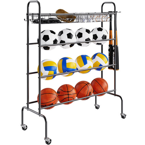 VEVOR Basketball Rack, 4-Layers Rolling Basketball Shooting Training Stand, Sports Equipment Storag