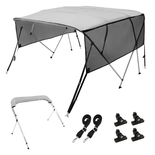 VEVOR 4 Bow Bimini Top Boat Cover, Detachable Mesh Sidewalls, 600D Polyester Canopy with 1" Aluminu
