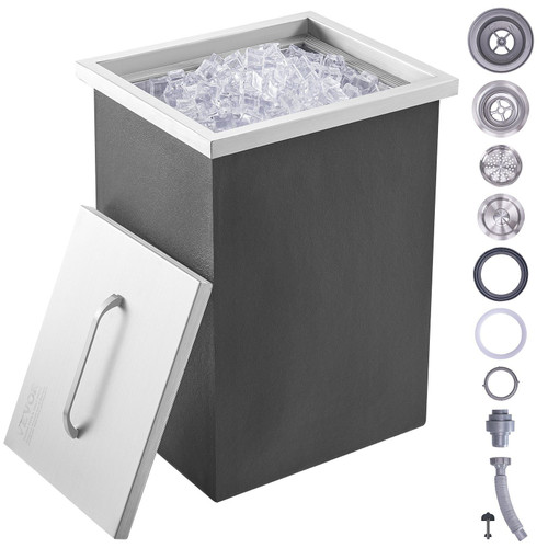 VEVOR Drop in Ice Chest, 14"L x 12"W x 18"H Stainless Steel Ice Cooler, Commercial Ice Bin with Cov