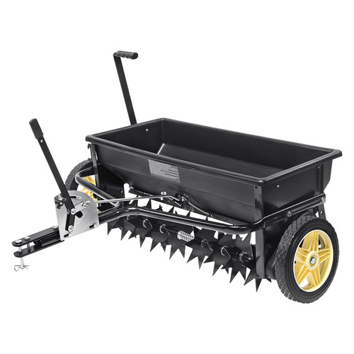 VEVOR Broadcast Spreader, 100 LB Tow Behind Poly Drop Spreader with 10" Wheels, Steel Spike Aerator