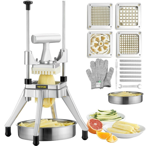 VEVOR Commercial Vegetable Fruit Chopper, Stainless Steel French Fry Cutter with 4 Blades 1/4" 3/8"