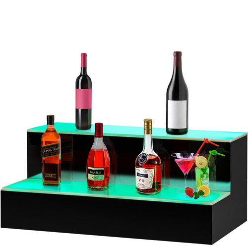 VEVOR LED Lighted Liquor Bottle Display Shelf, 16-inch LED Bar Shelves for Liquor, 2-Step Lighted L