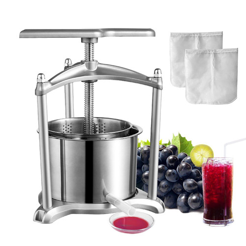VEVOR Fruit Wine Press, 1.6 Gallon/6L, 2 Stainless Steel Barrels, Manual Juice Maker, Cider Apple G