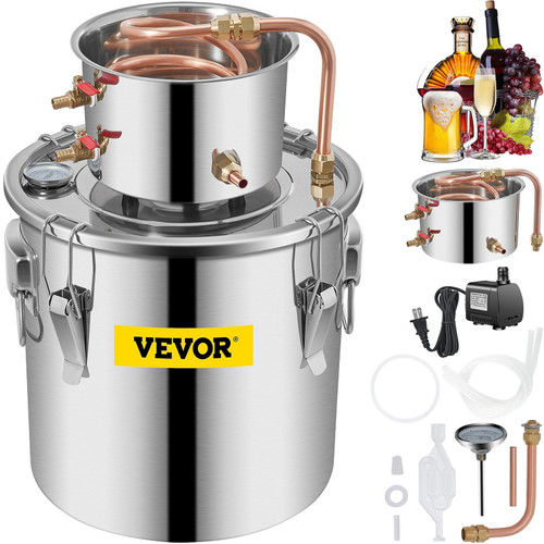 VEVOR Water Alcohol Distiller, 3 Gal, Distillery Kit w/Circulating Pump, Alcohol Still Copper Tube,