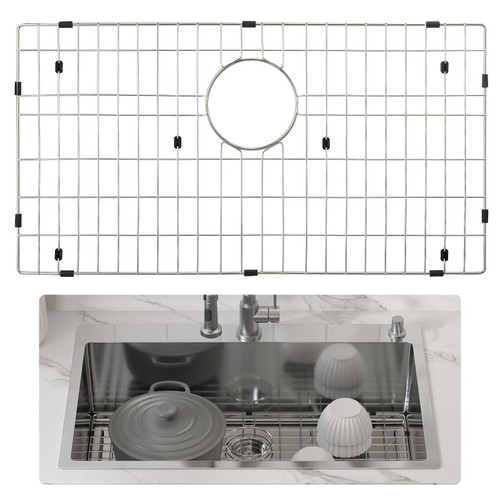 VEVOR Sink Protector Grid, 26"x14" Stainless Steel Sink Grates, Rear Drain Sink Grates with R25 Cor