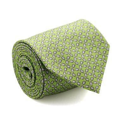 Davidoff Neckties For Men Hand Made Italian Silk Neck Tie - Green With Grey Sunglasses Pattern
