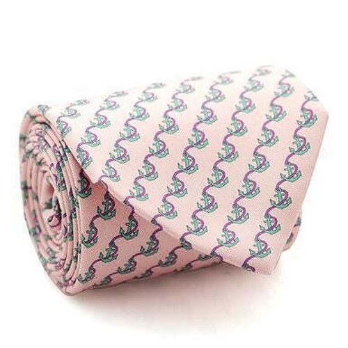 Davidoff Neckties For Men Hand Made Italian Silk Neck Tie - Pink Rose Boat Anchor Pattern