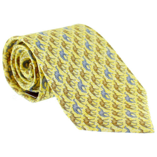Davidoff Neckties For Men Hand Made Italian Silk Neck Tie - Yellow With Camel Pattern