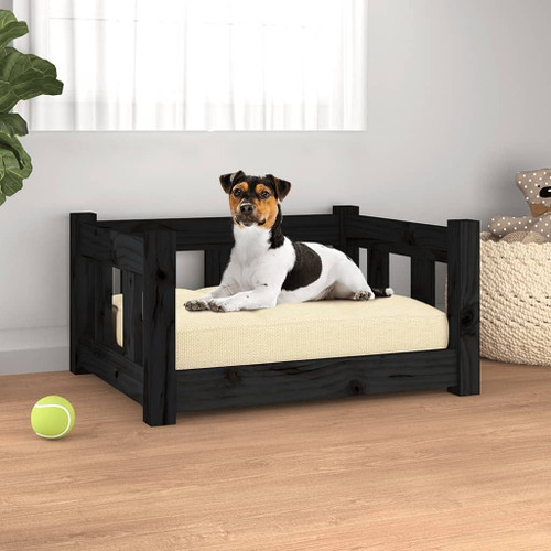 vidaXL Dog Bed Black 21.9"x17.9"x11" Solid Wood Pine