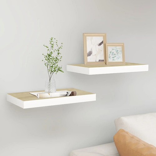 vidaXL Floating Wall Shelves 2 pcs Oak and White 15.7"x9.1"x1.5" MDF