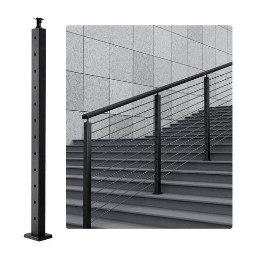 VEVOR Cable Railing Post, 42" x 2" x 2" Steel 30?° Angled Hole Stair Railing Post, 12 Pre-Drilled H