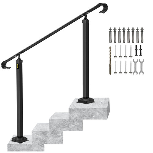 VEVOR Handrails for Outdoor Steps, Fit 3-5 Steps Outdoor Stair Railing, Wrought Iron Handrail, Flex