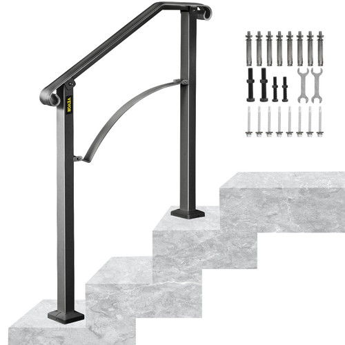 VEVOR Handrails for Outdoor Steps, Fit 2 or 3 Steps Outdoor Stair Railing, Arch#2 Wrought Iron Hand