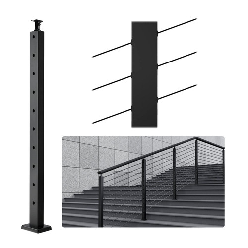 VEVOR Cable Railing Post, 36" x 1" x 2" Steel 30?° Angled Hole Stair Railing Post, 10 Pre-Drilled H