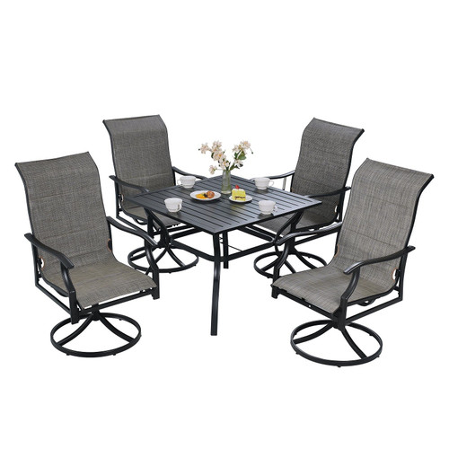 VEVOR 5 Pieces Patio Dining Set, Outdoor Furniture Table and Swivel Chairs Set, All Weather Garden 