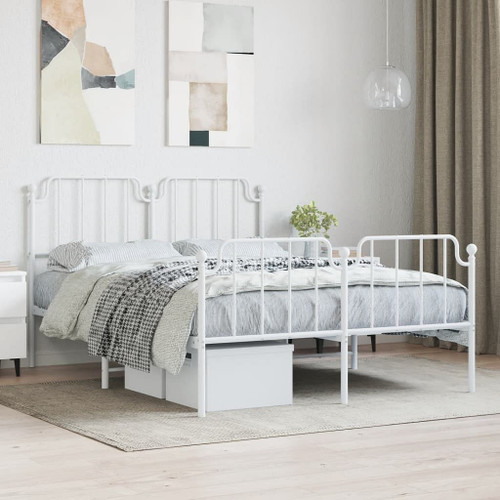vidaXL Metal Bed Frame with Headboard and Footboard? White 59.1"x78.7"