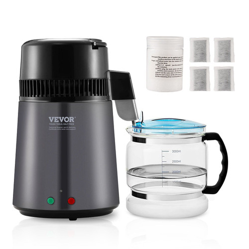 VEVOR Water Distiller, 4L 1.05 Gallon Pure Water Purifier Filter For Home Countertop, 750W Distille
