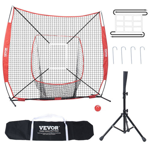 VEVOR 7x7 ft Baseball Softball Practice Net, Portable Baseball Training Net for Hitting Batting Cat