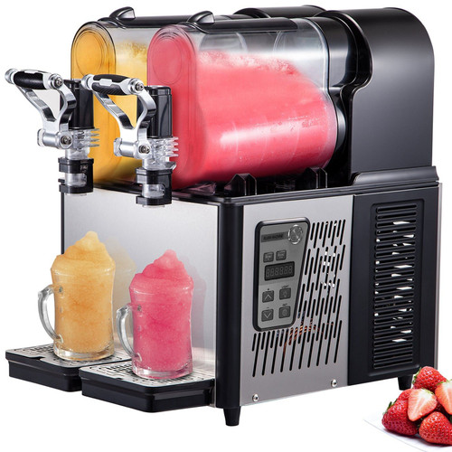VEVOR Commercial Slushy Machine, 3LX2 Tank Slush Drink Maker, 340W Frozen Drink Machine with Temper