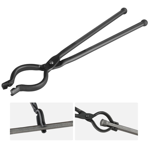 VEVOR Blacksmith Tongs, 18" V-Bit Bolt Tongs, Carbon Steel Forge Tongs with A3 Steel Rivets, for Lo