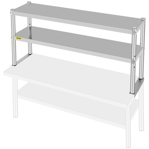 VEVOR Double Overshelf, Double Tier Stainless Steel Overshelf, 48 x 12 x 24 in Double Deck Overshel