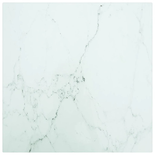 vidaXL Table Top White 15.7"x15.7" 0.2" Tempered Glass with Marble Design