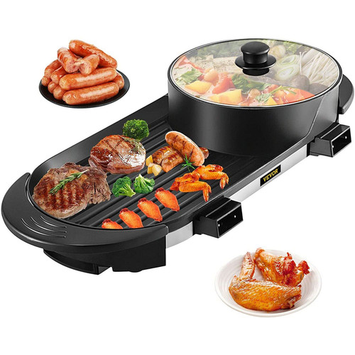 VEVOR 2 in 1 BBQ Grill and Hot Pot with Divider, Aluminum Alloy Electric BBQ Stove Hot Pot, Separat