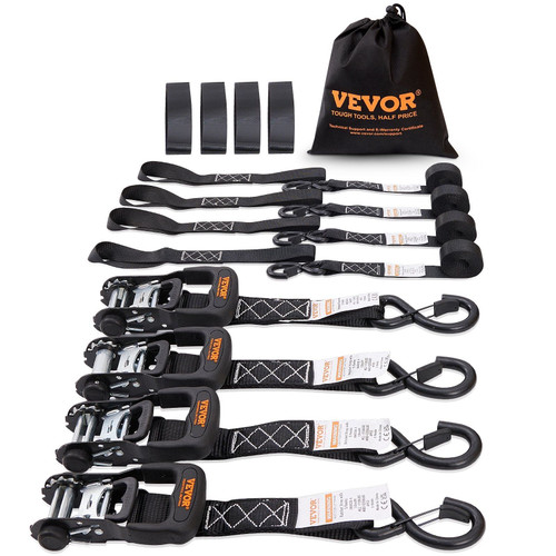 VEVOR Ratchet Tie Down Straps (4PK), 5208 lb Max Break Strength, Includes 4 Premium 1.6" x 8' Rache